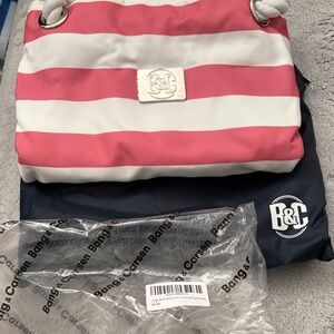 Pink and White Striped Women's Beach Bag, Waterproof